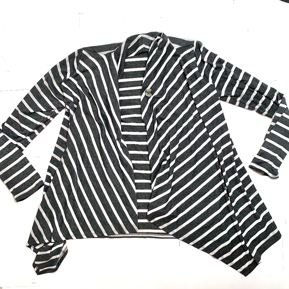 Grey and White Striped Cardigan w/ Button